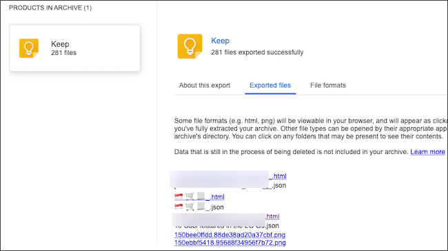 ملاحظات Google Keep موجودة في أرشيف البيانات التي تم تصديرها.
