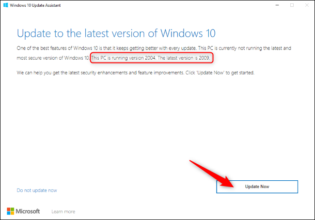 من فضلك اضغط "تحديث الان" في Windows 10 Update Assistant.
