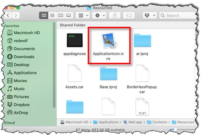 في مجلد Recources من حزمة تطبيق Mac ، انقر فوق ملف ApplicationIcon.icns.