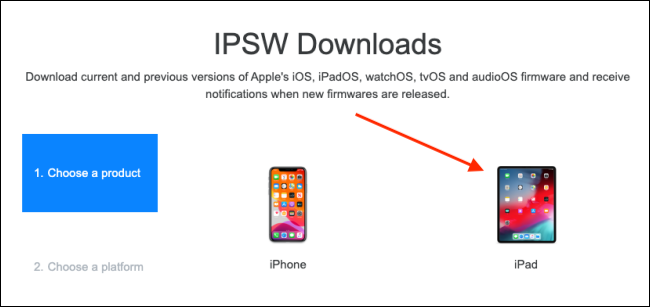 حدد جهازك على موقع IPSW.