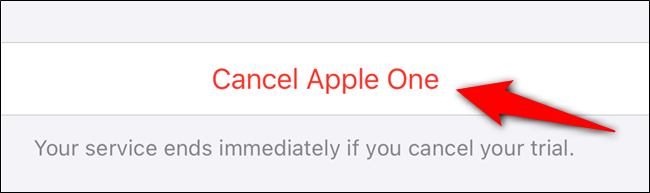 تحديد "قم بإلغاء Apple One" زر