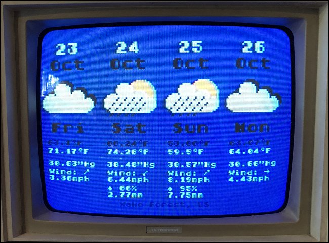 توقعات الطقس لمدة أربعة أيام ل Atari 800.