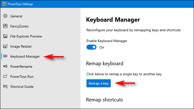 من فضلك اضغط "مدير لوحة المفاتيح" في الشريط الجانبي وانقر "أعد تعيين المفتاح."