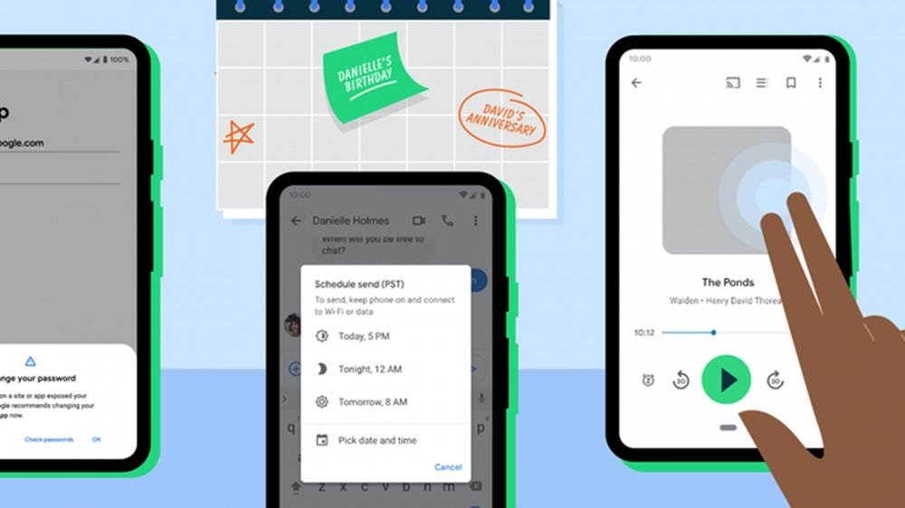 تعمل أحدث ميزات Android على تحسين الأمان وإمكانية الوصول والراحة | اخبار مصر مباشر تم عرض ثلاثة هواتف على الشاشة ، فتح أحدها مدير كلمات المرور.