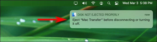 هذه "لم يتم إخراج القرص بشكل صحيح" رسالة تحذير على macOS Big Sur.