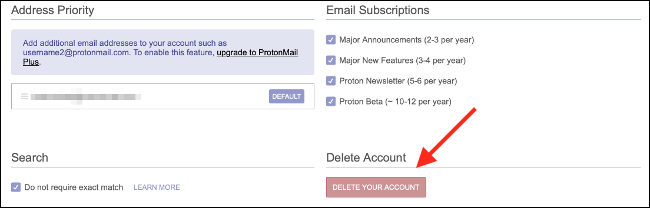 ProtonMail حذف حسابي