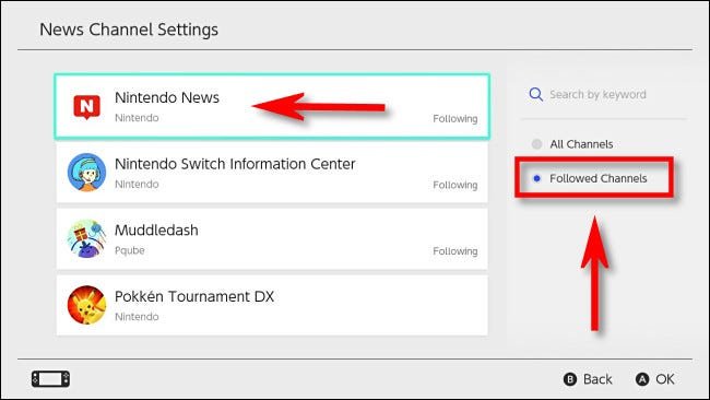 في إعدادات قناة أخبار Nintendo Switch ، حدد "القنوات المتبعة." ثم انقر فوق القناة الإخبارية التي تريد إلغاء متابعتها.