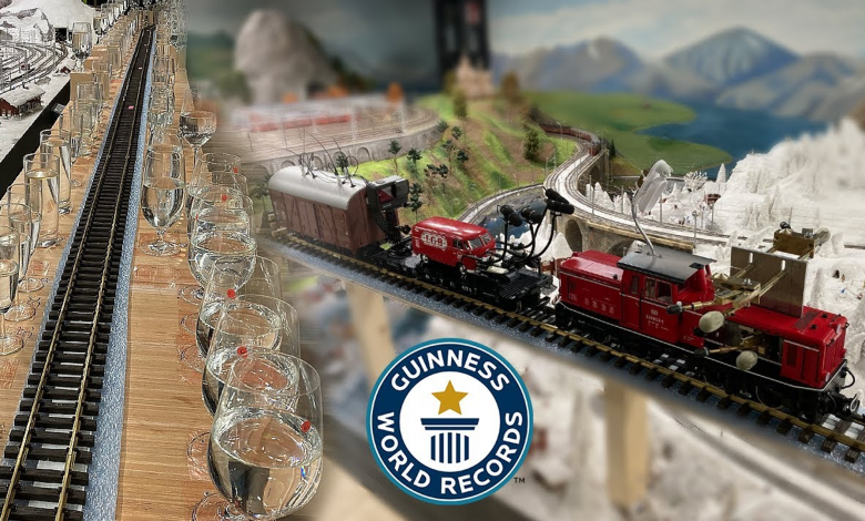 A collage of a model train and wine glasses.
