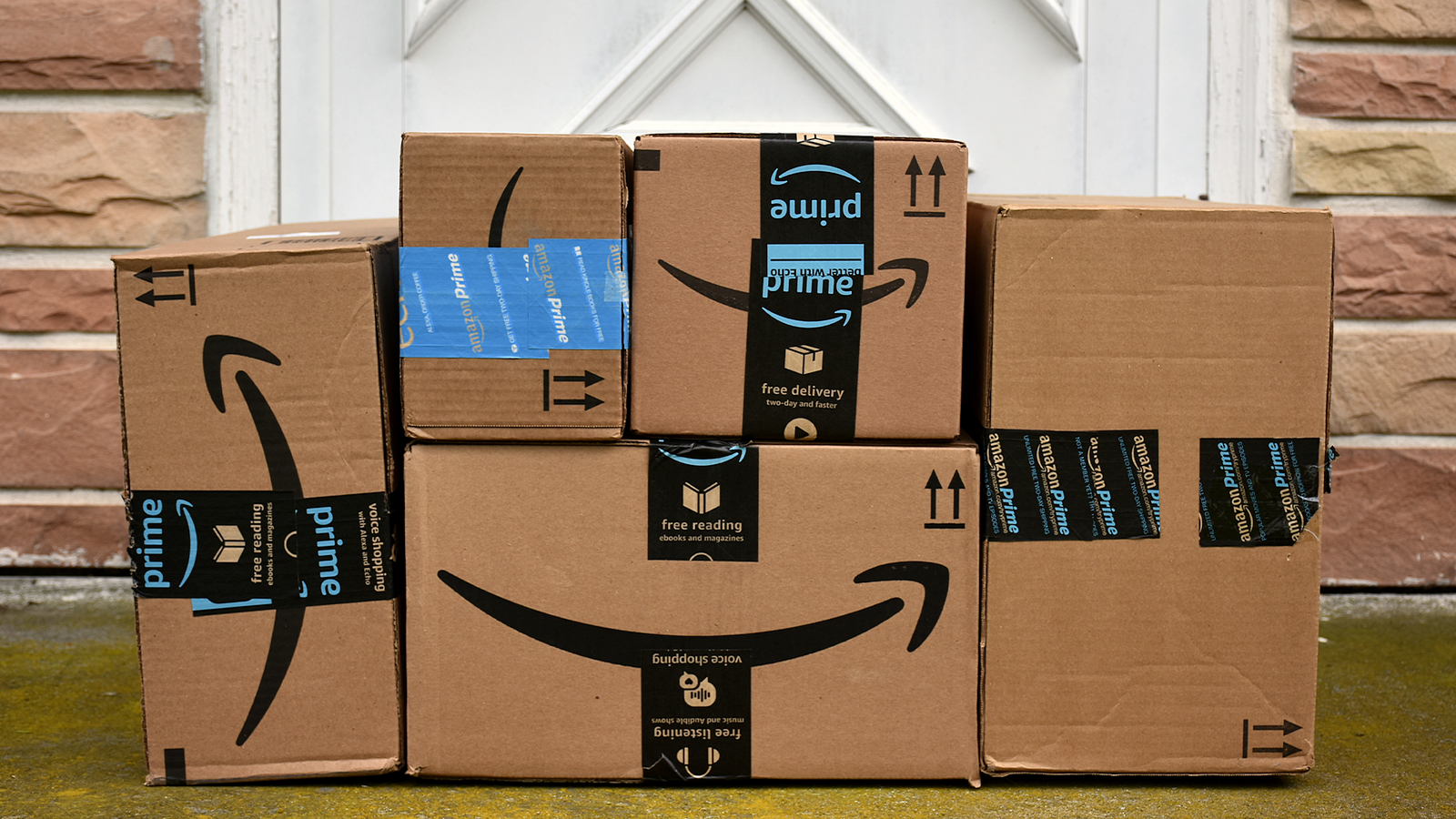 A stack of Amazon boxes.