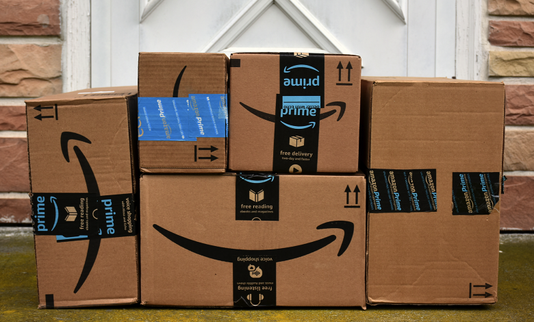 A stack of Amazon boxes.