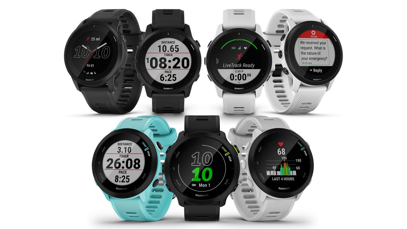 the Garmin Forerunner 945 LTE on top with the Forerunner 55 below